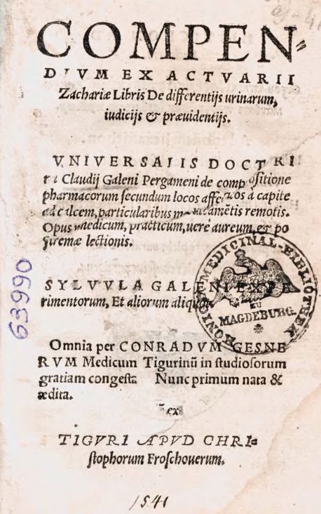 Compendium ex Actuarii Zachariae Libris De differentiis urinarum, iudiciis & praeuidemiis Compendium ex Actuarii Zachariae Libris De differentiis urinarum, iudiciis & praeuidemiis